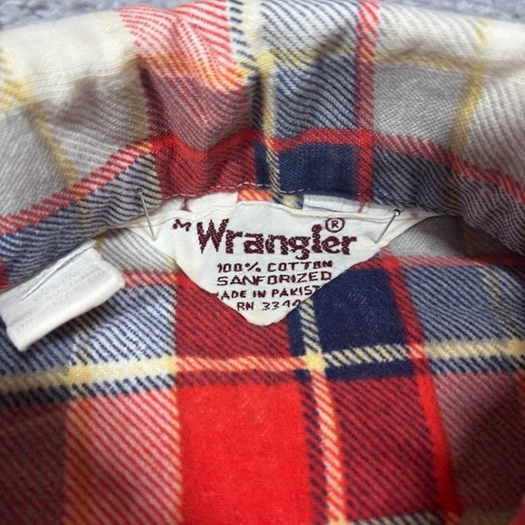 Wrangler Shirt Mens Medium Vintage Button Down Sanforized Cotton Plaid Classic - Picture 2 of 4